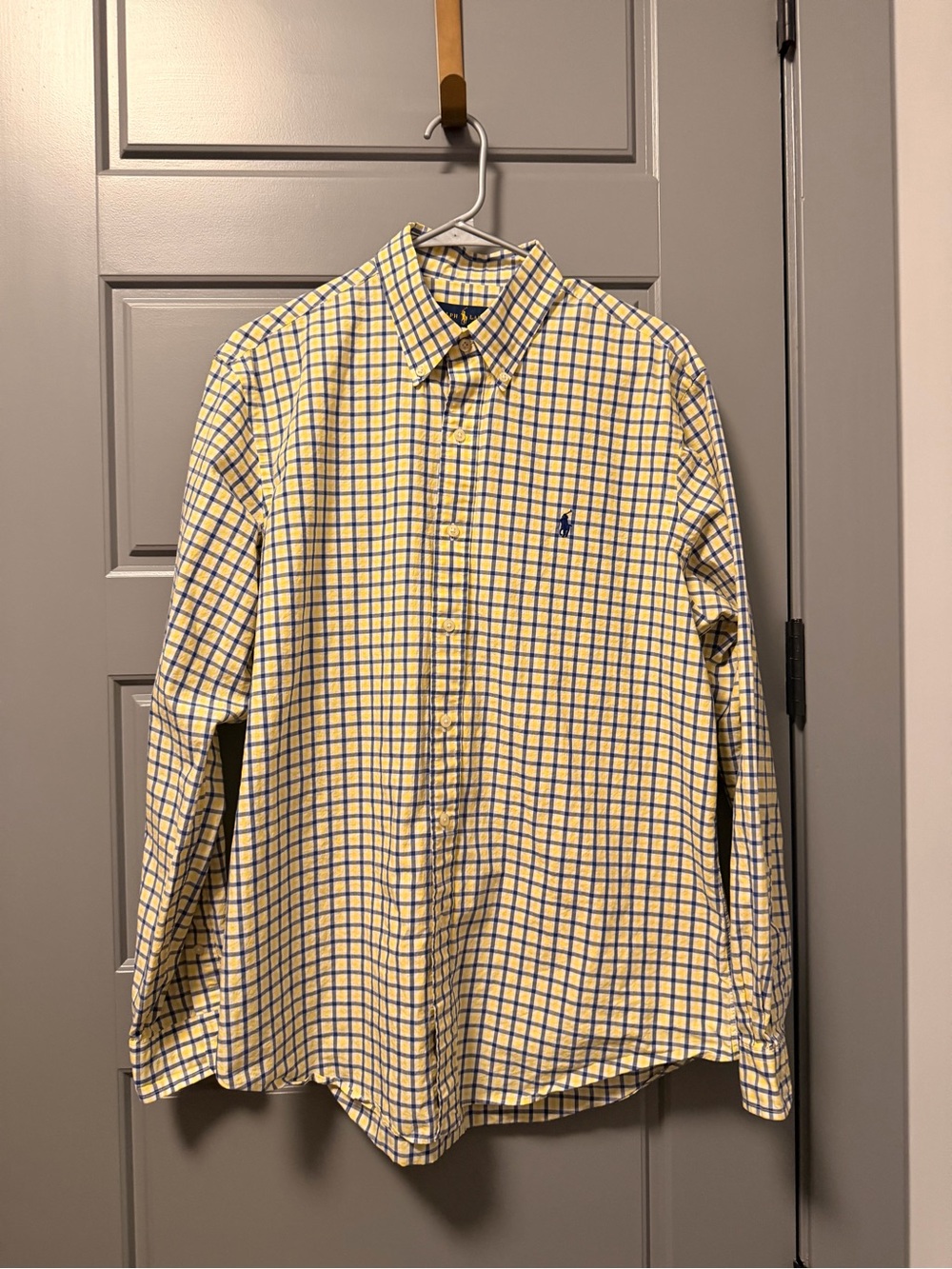 Ralph Lauren Yellow and Blue Long Sleeve Checked Button-Down Shirt LARGE